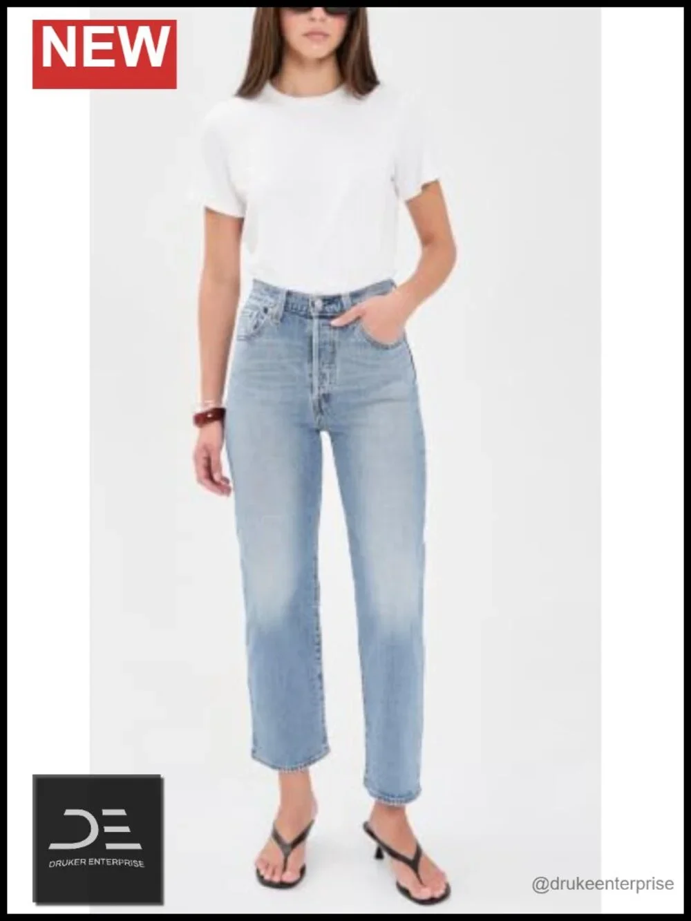 Women's High Rise Straight Leg Ankle Jeans Mid-Rise